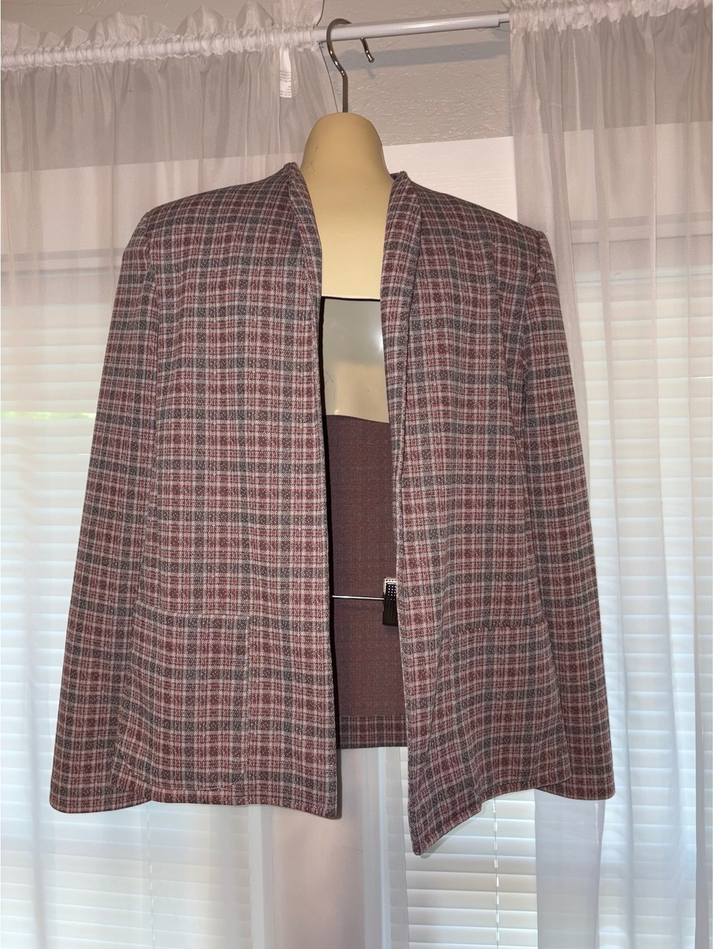 Plaid open front blazer